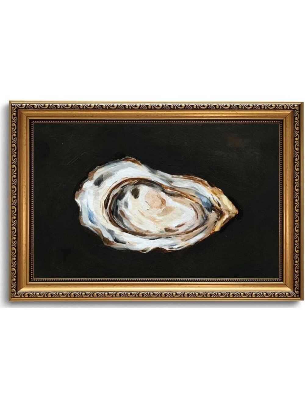 Vintage Gold Framed Oyster Wall Art - Coastal Kitchen Decor, Nautical Home